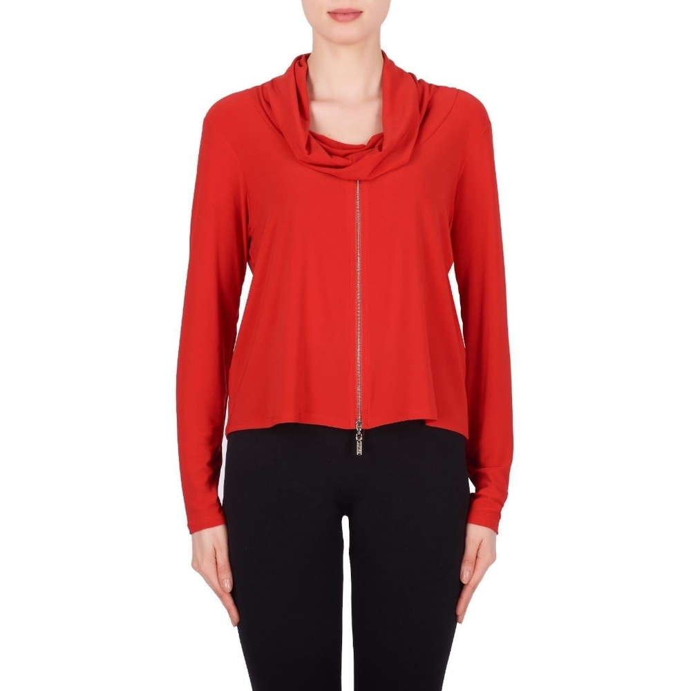 Joseph Ribkoff Size 8 Women's Red Long Sleeve Cowl Neck Polyester Blend Top
